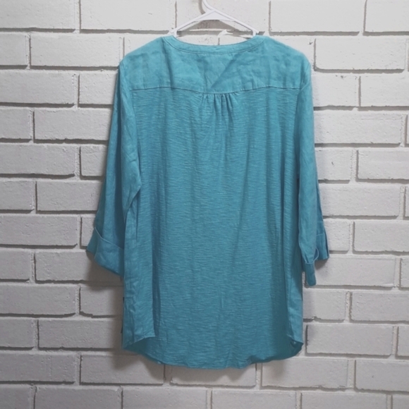 JM Collection 100% Linen Blue Silver Embellished Blouse. Size 14 NWT - Picture 7 of 10